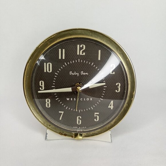 Vintage Alarm Clock Westclox Baby Ben White Metal Gold Trim Made In USA 1950s - Picture 2 of 10